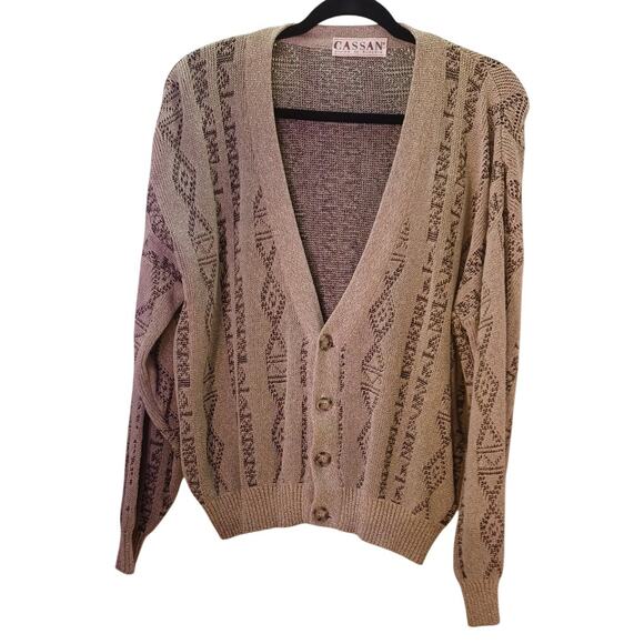Cassan Other - Vintage 90s Cassan Men's Large Cardigan Sweater Grandpa Geometric Knit Gray